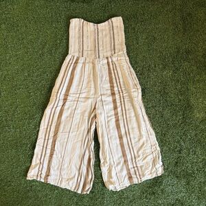Rip Curl Cream and Brown Striped Jumpsuit